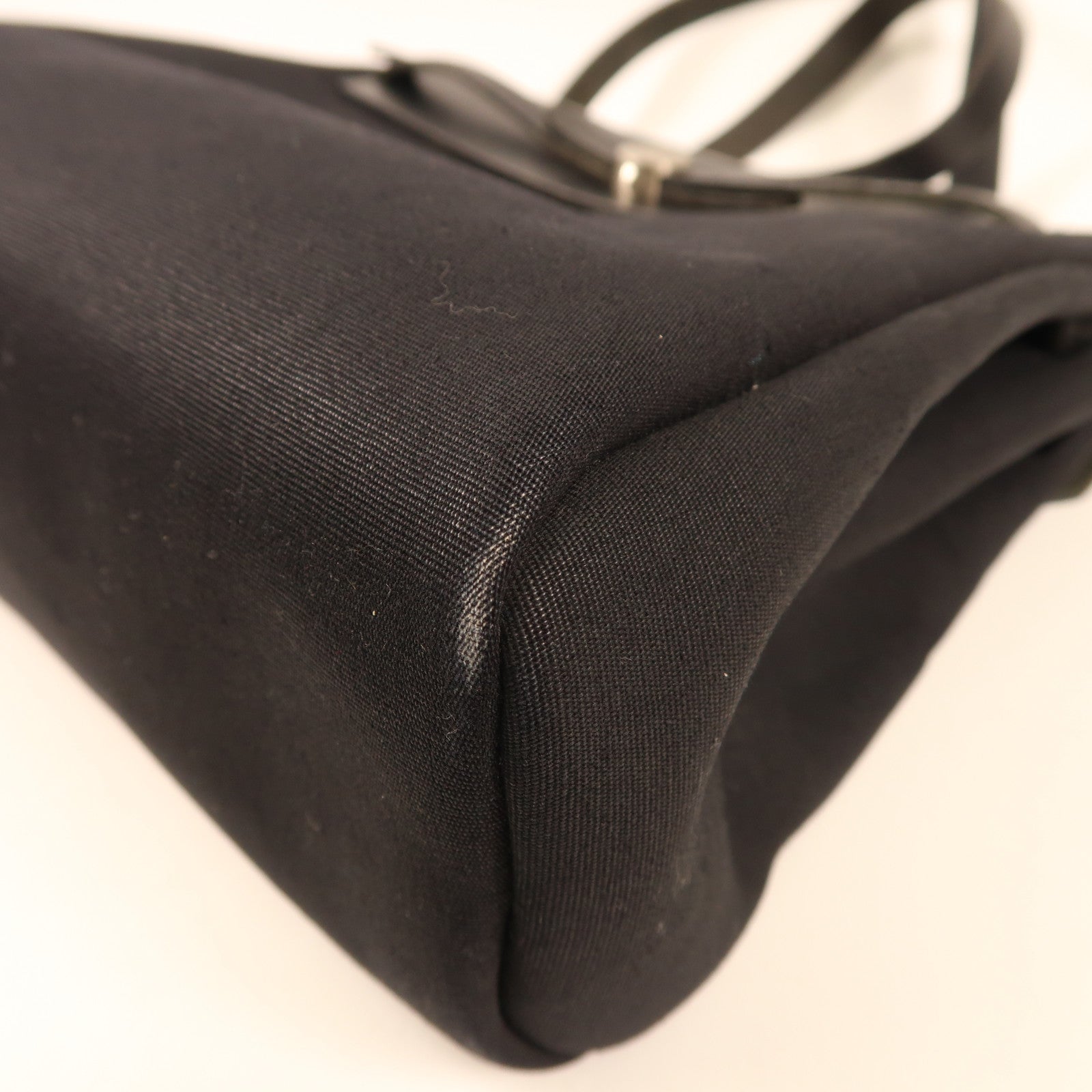 HERMES 帆布/皮革Herbag銀扣背包89 Noir/黑色