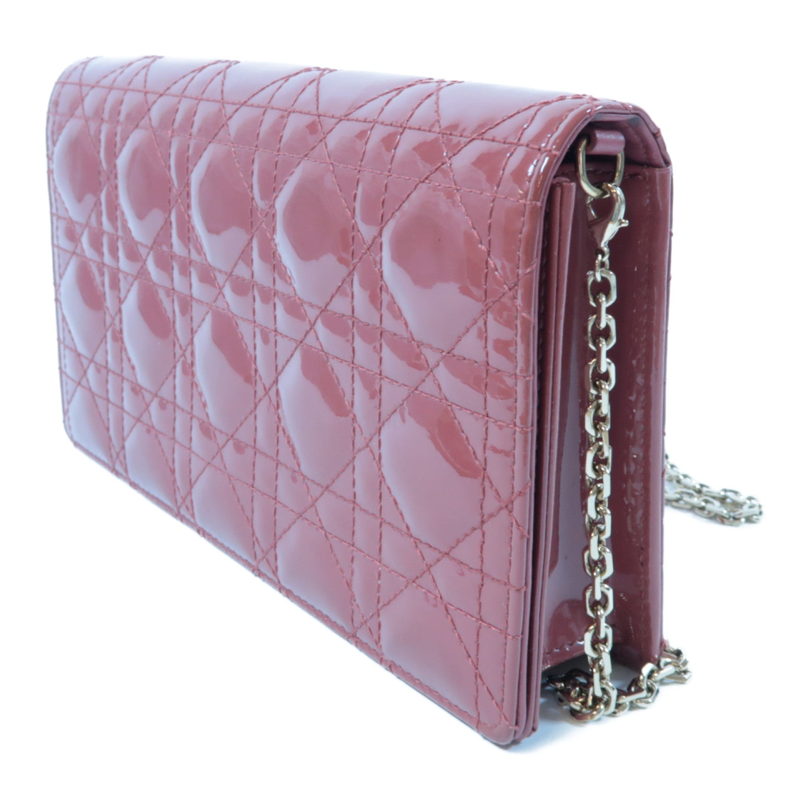 Dior 【激減優惠】漆皮皮革Lady Dior Pouch Chain Shoulder Bag金扣鏈帶肩背袋粉紅色