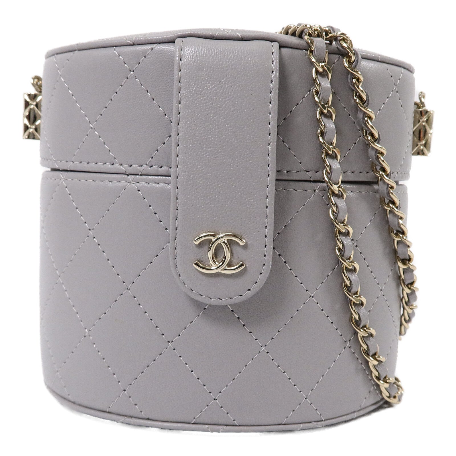 CHANEL 羊皮皮革Round Vanity Case鏈帶肩背袋