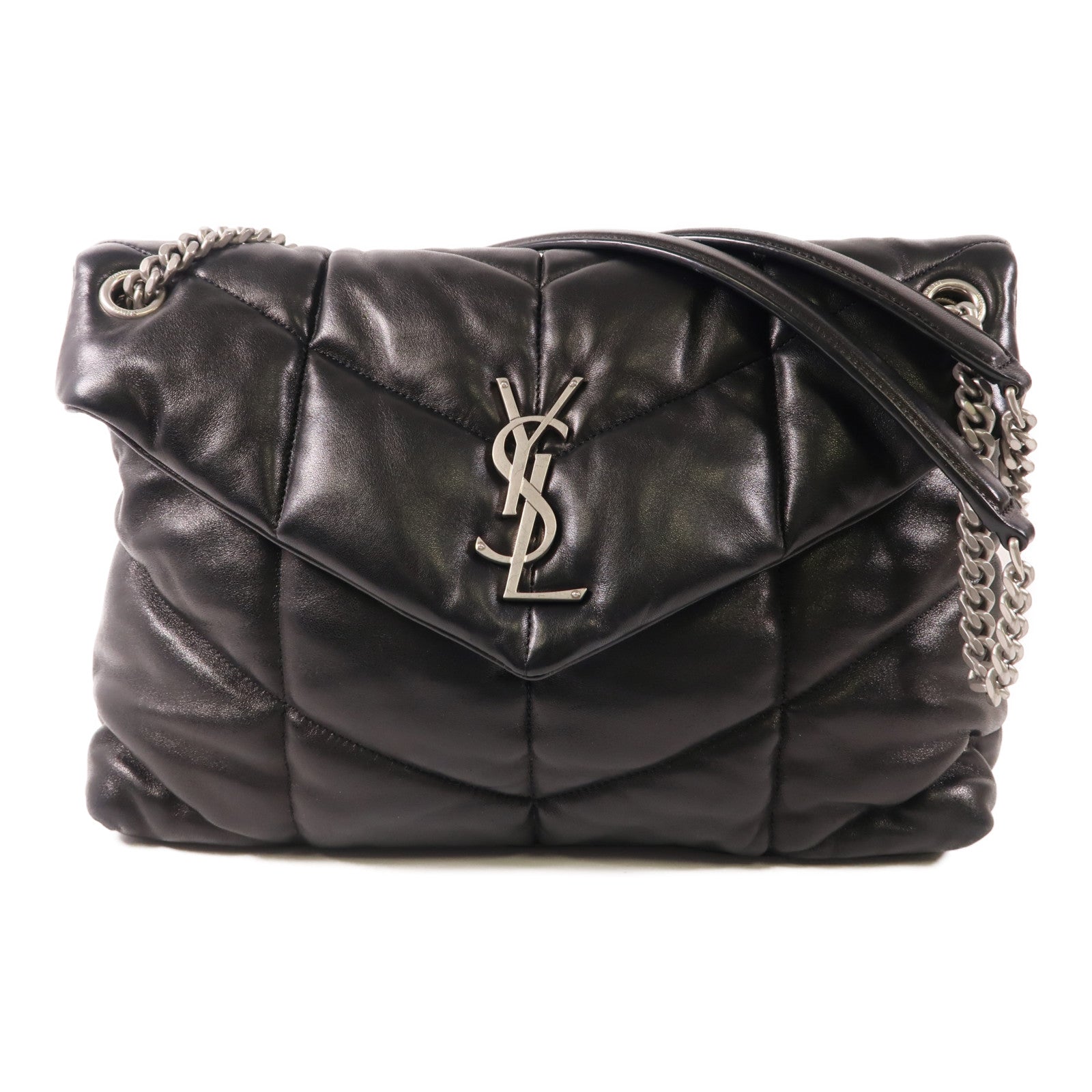 SAINT LAURENT 牛皮皮革Lou Lou Puffer銀扣肩背袋