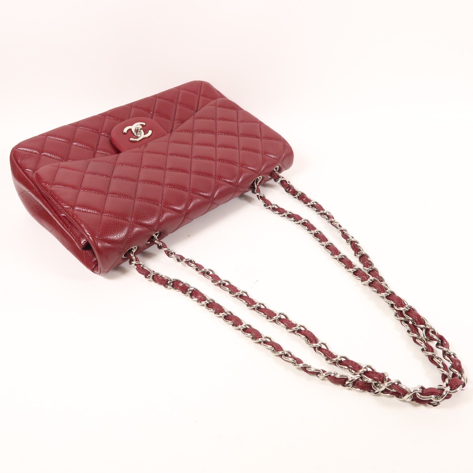 CHANEL 牛皮皮革Large Classic銀扣鏈帶肩背袋