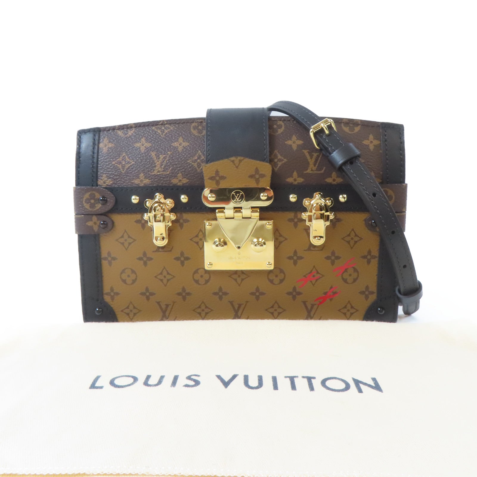 LOUIS VUITTON Monogram Reverse Trunk Clutch金扣肩背袋啡色