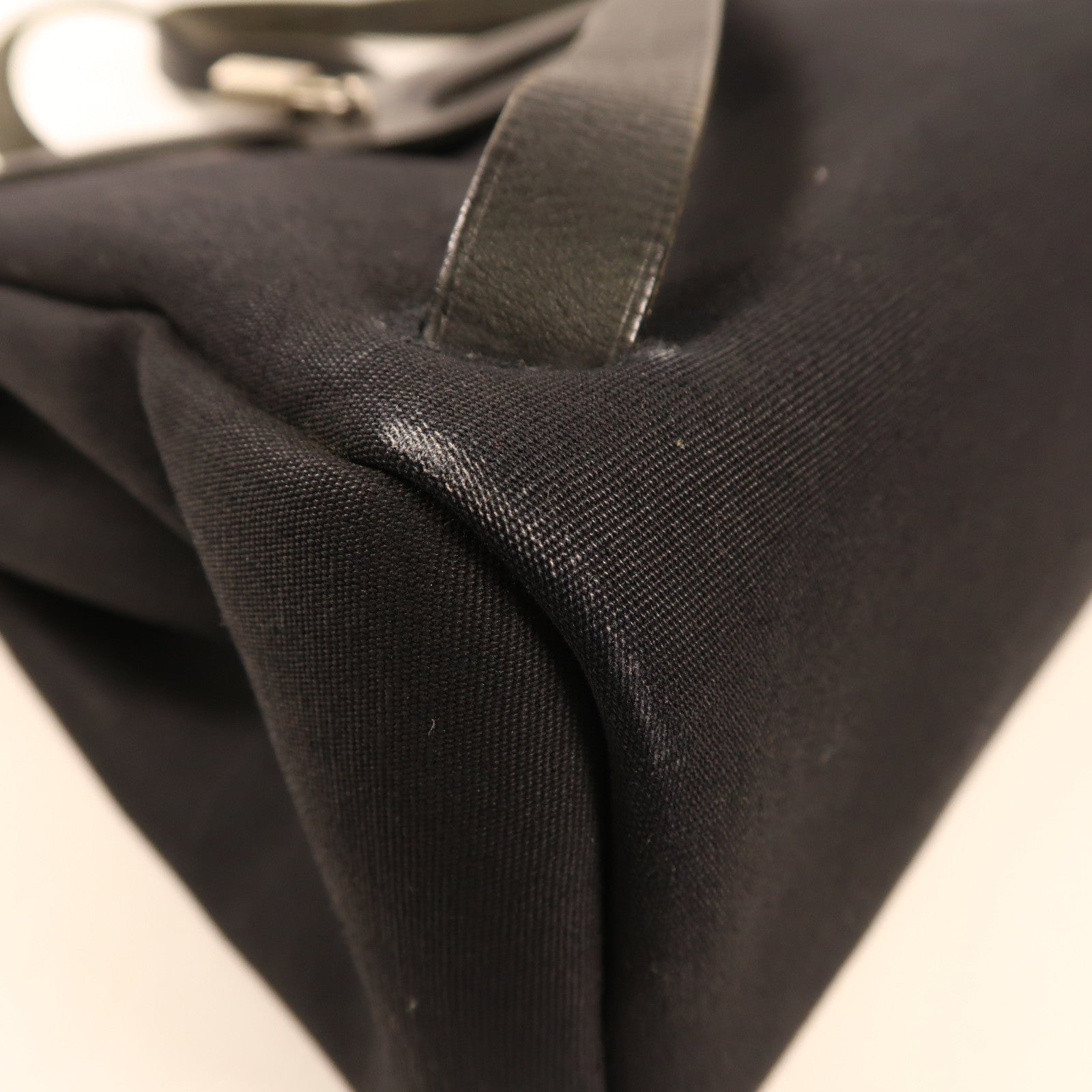 HERMES 帆布/皮革Herbag銀扣背包89 Noir/黑色