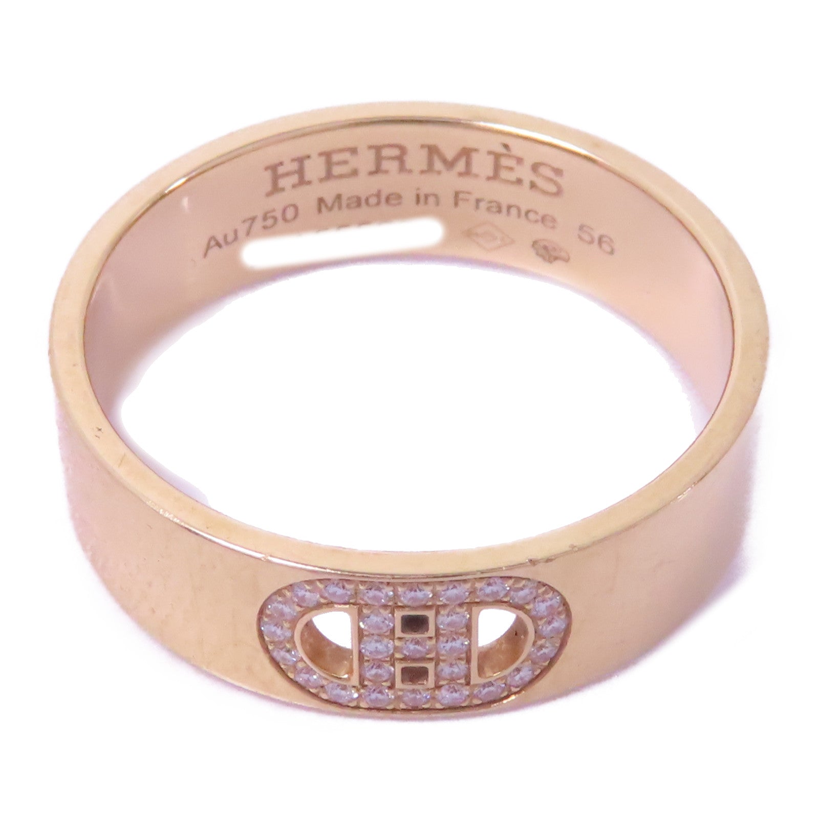 HERMES 18K玫瑰金D'ancre H Diamond Ring 0.07ct鑽石戒指Hermes#56 US#7.5