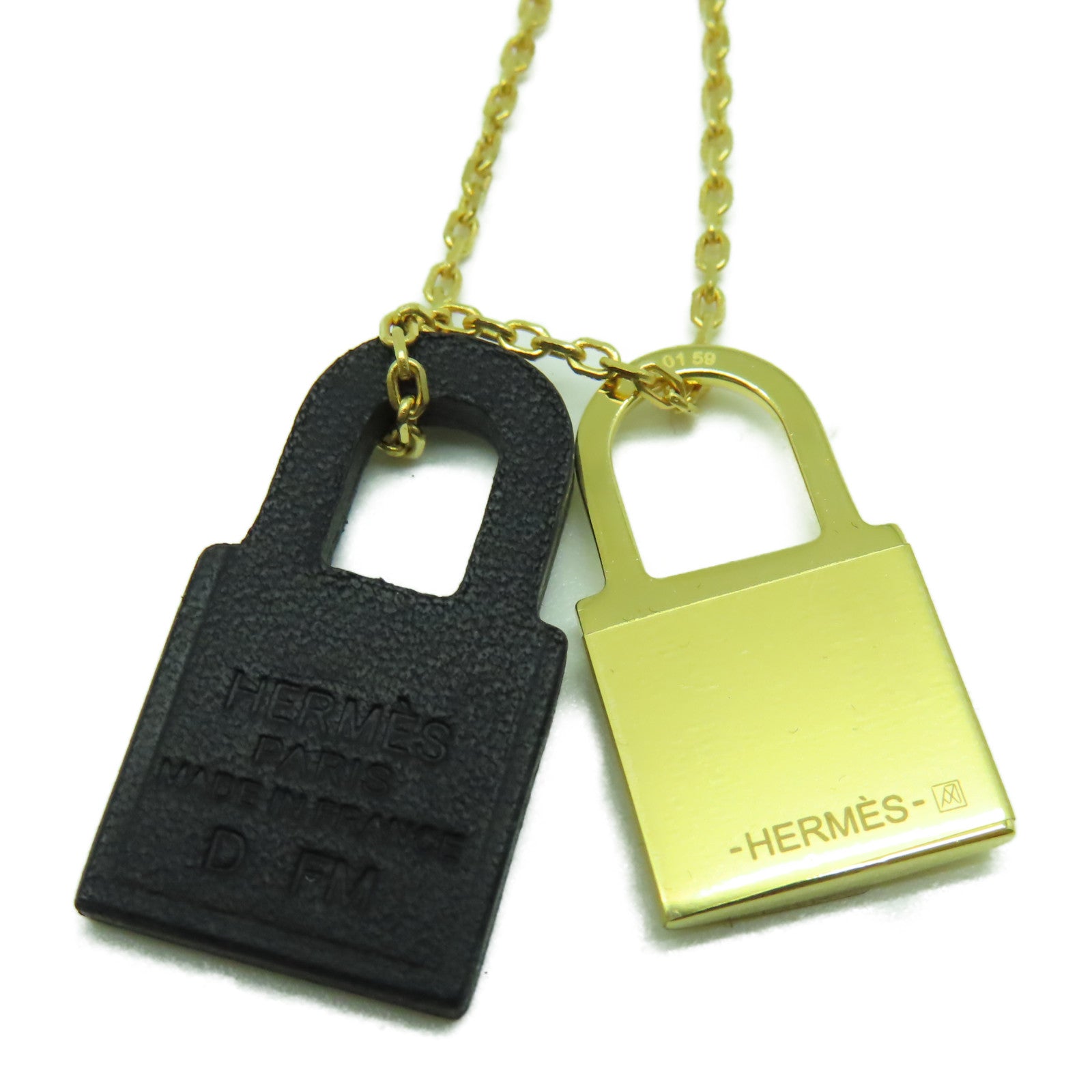 HERMES 金屬O'Kelly Necklace金扣項鍊金色/黑色