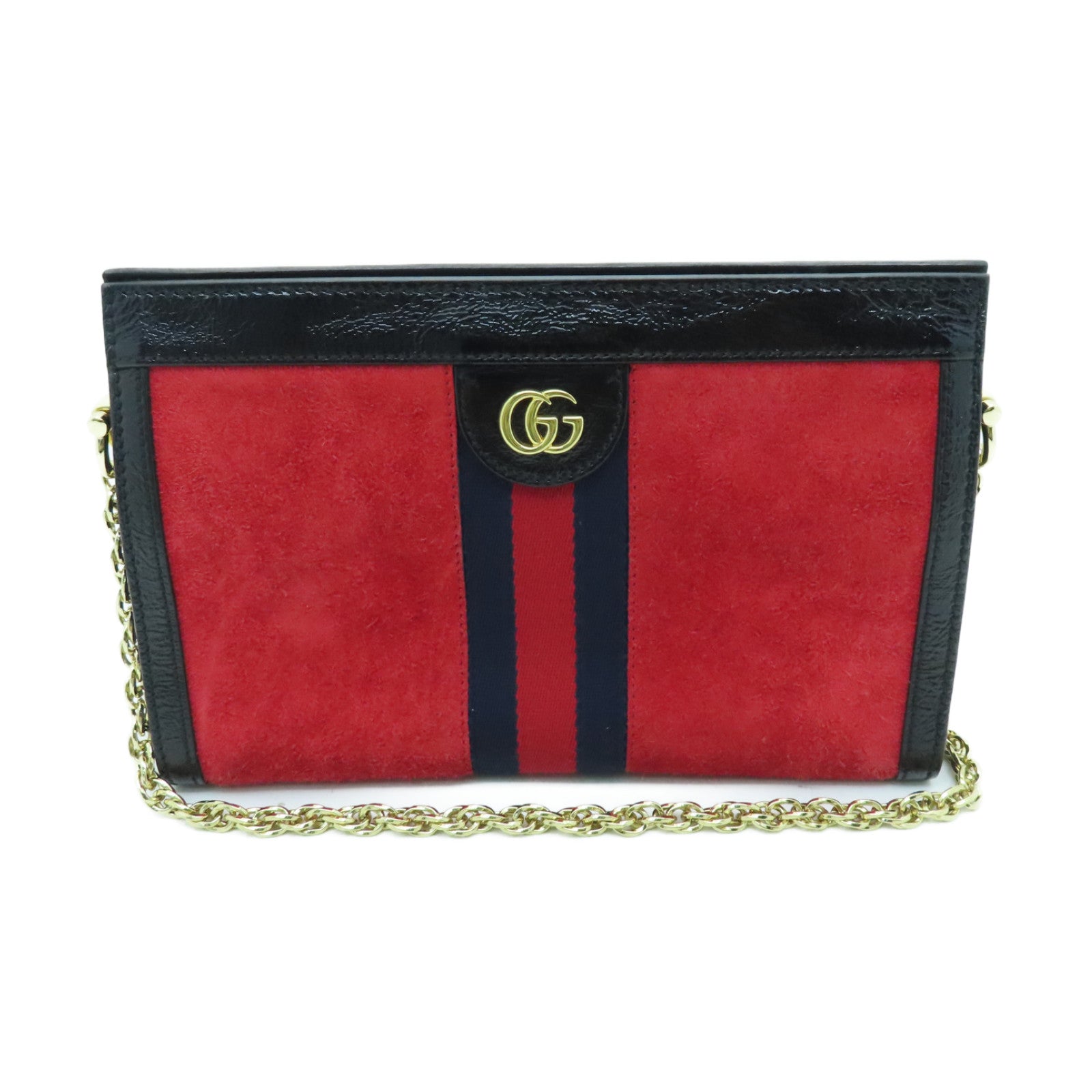 GUCCI Velvet/Craftskin Leather Ophidia Gold Buckle Chain Shoulder Bag Red/Black