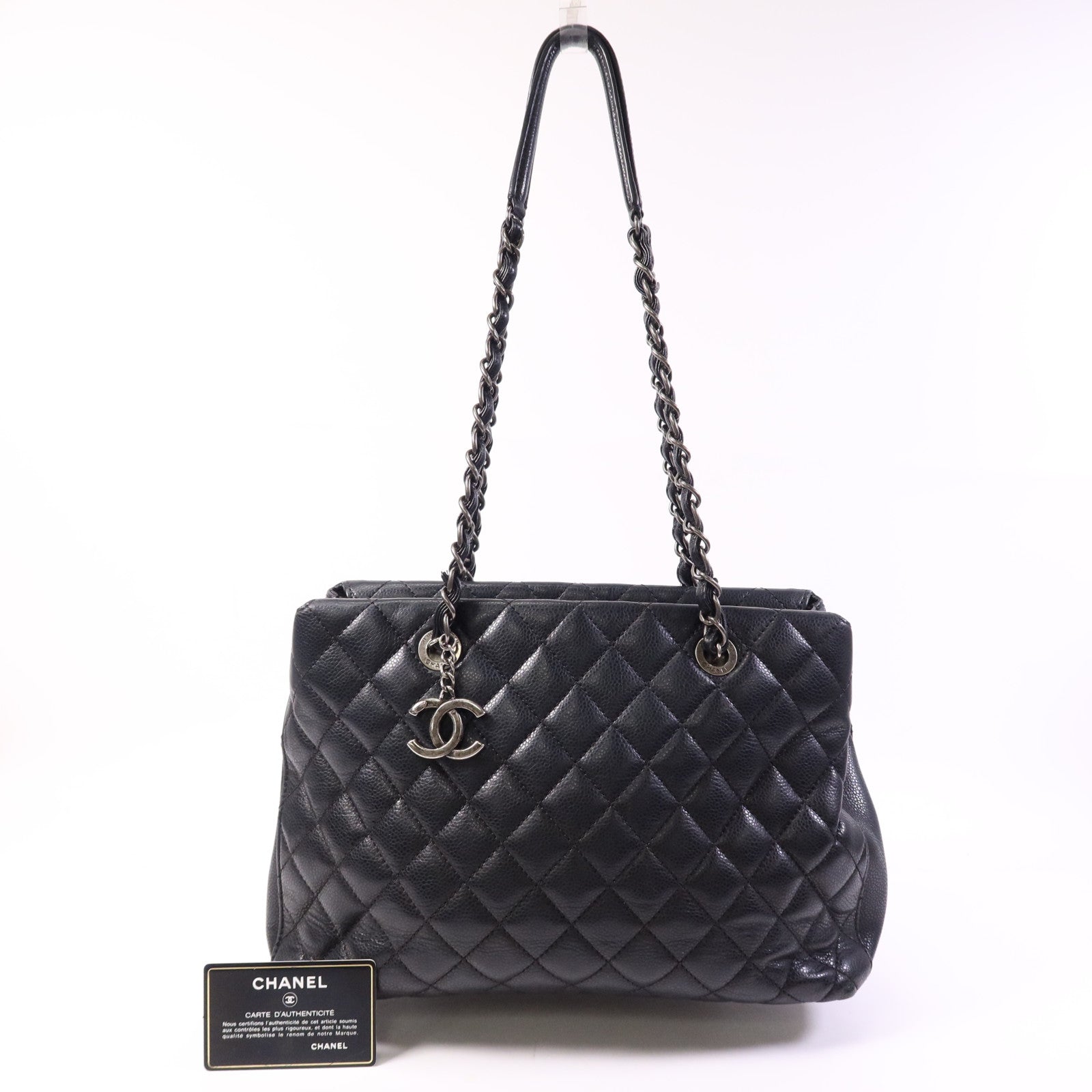 CHANEL 牛皮皮革Tote Bag銀扣鏈帶手挽袋