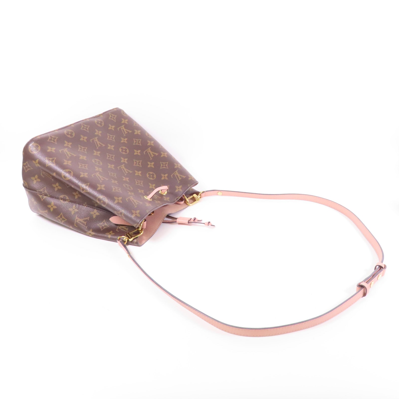 LOUIS VUITTON Monogram Neo Noe金扣肩背袋棕色/粉紅色