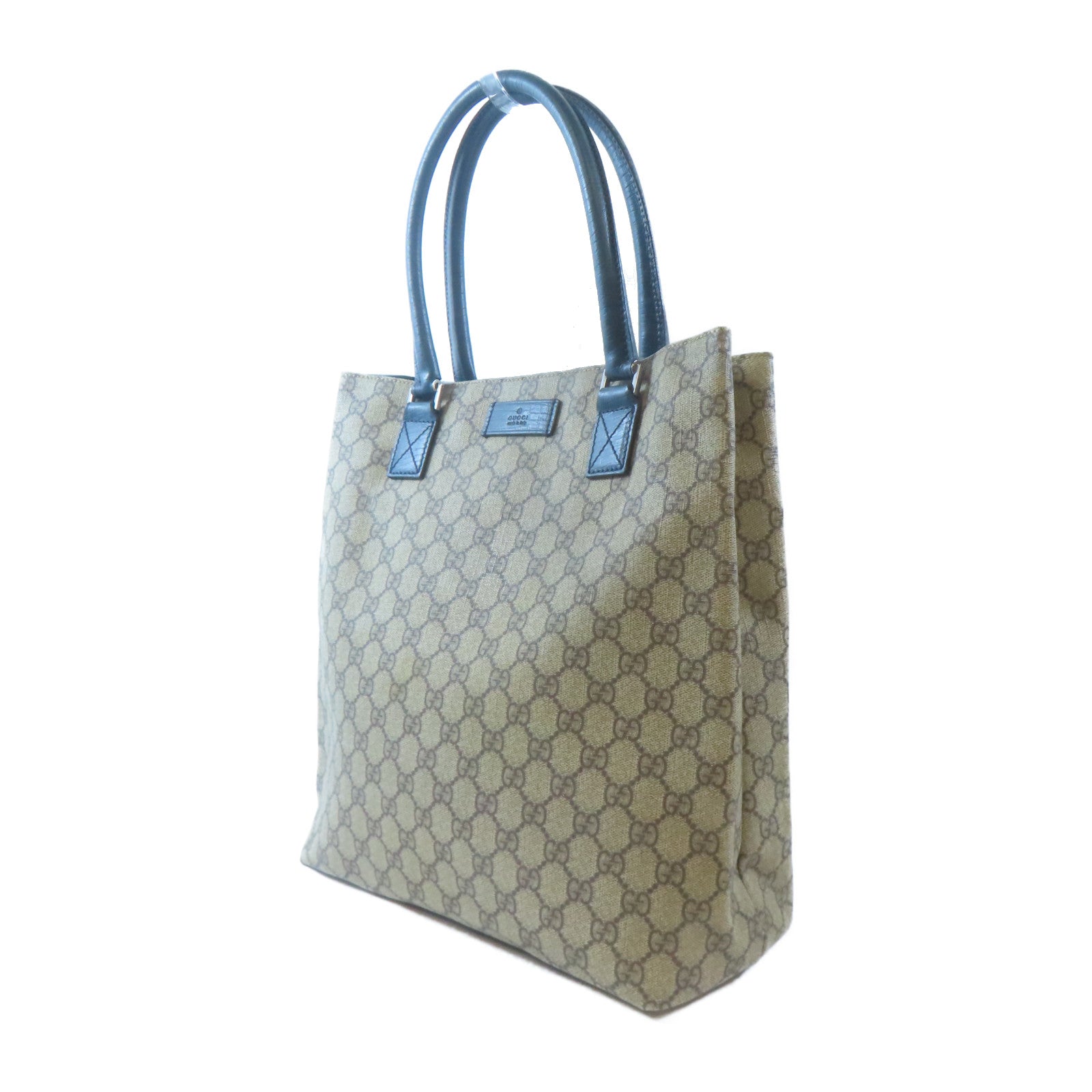 GUCCI 塗層帆布/皮革Tote Bag銀扣手挽袋啡色
