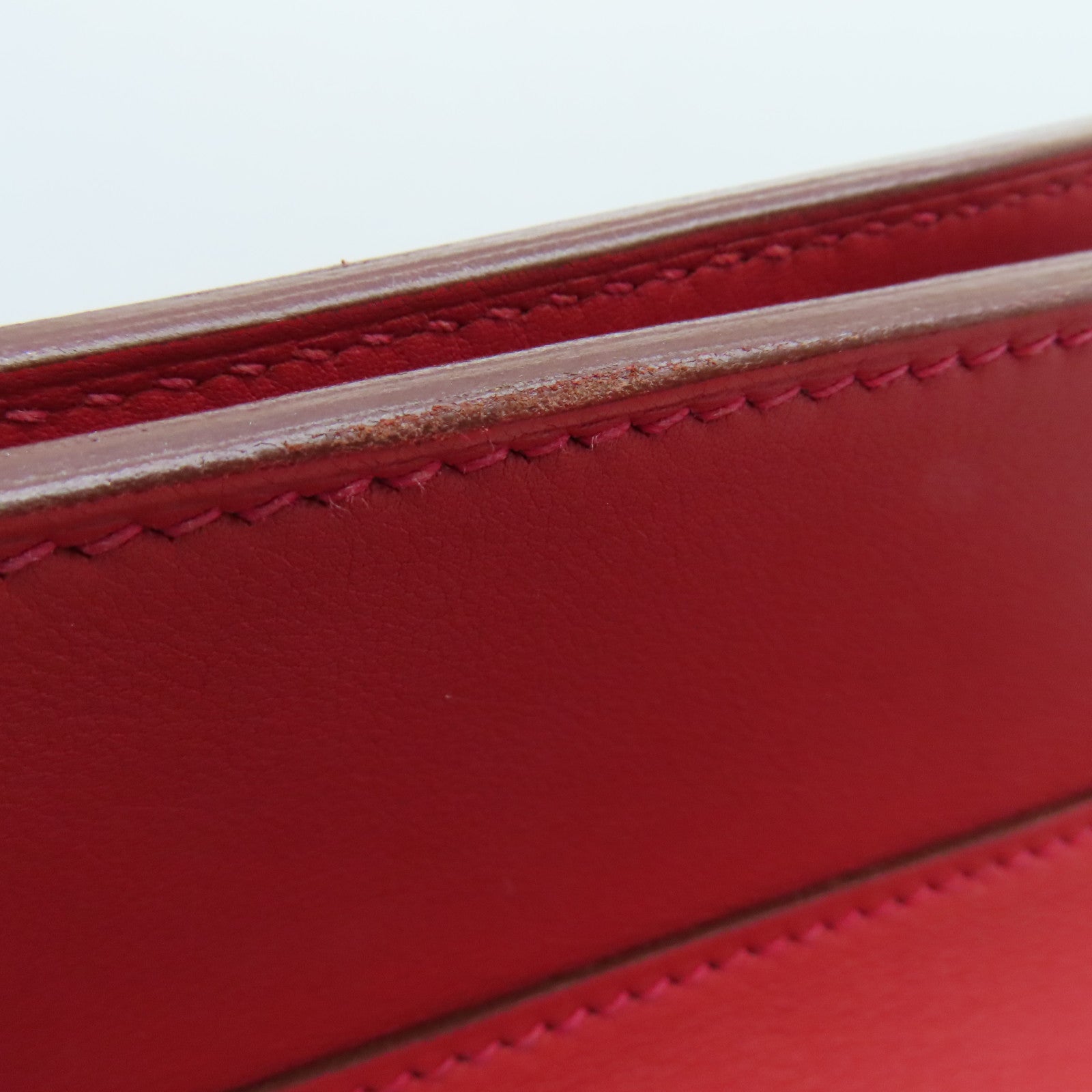HERMES Swift Leather Tool Box Silver Buckle Handle Shoulder Bag Red