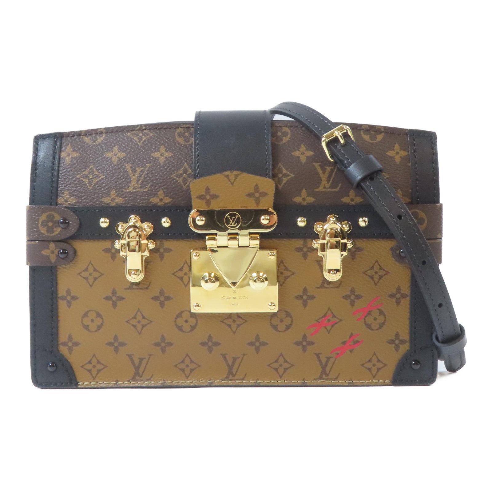 LOUIS VUITTON Monogram Reverse Trunk Clutch金扣肩背袋啡色