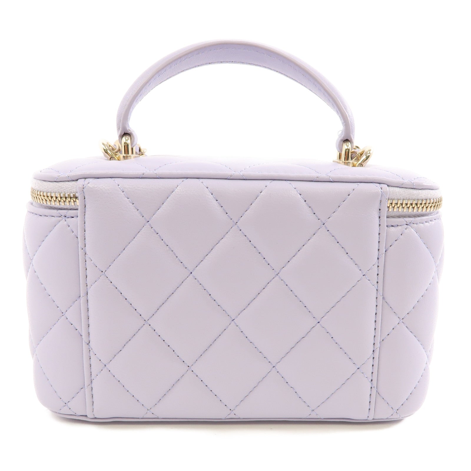 CHANEL 菱格羊皮皮革Vanitiy Case金扣手挽肩背兩用袋紫色