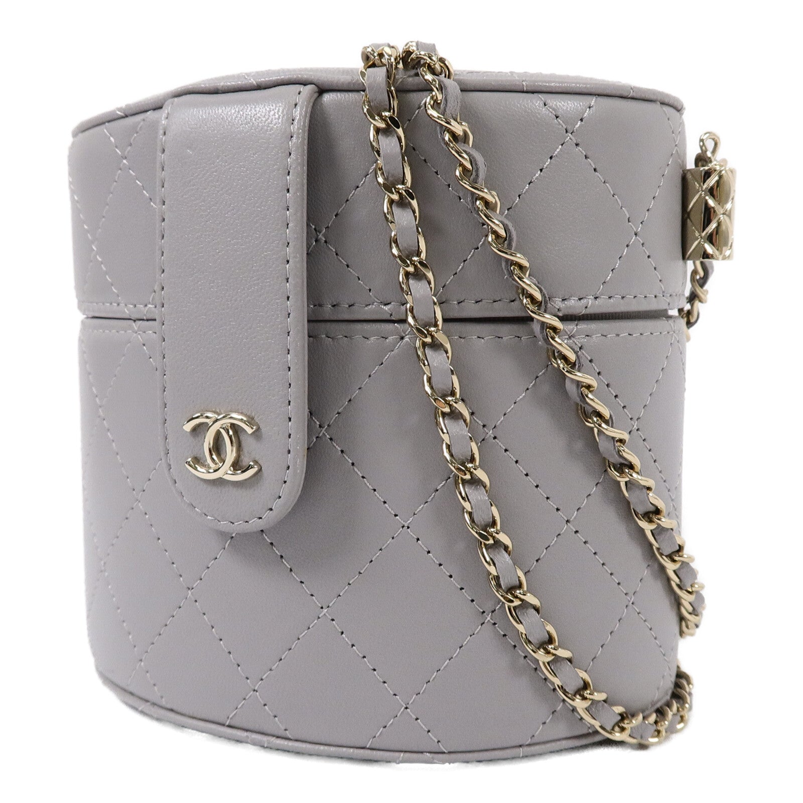 CHANEL 羊皮皮革Round Vanity Case鏈帶肩背袋