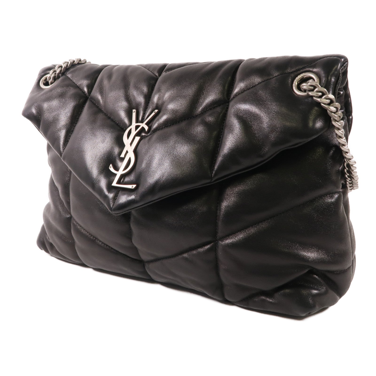 SAINT LAURENT 牛皮皮革Lou Lou Puffer銀扣肩背袋