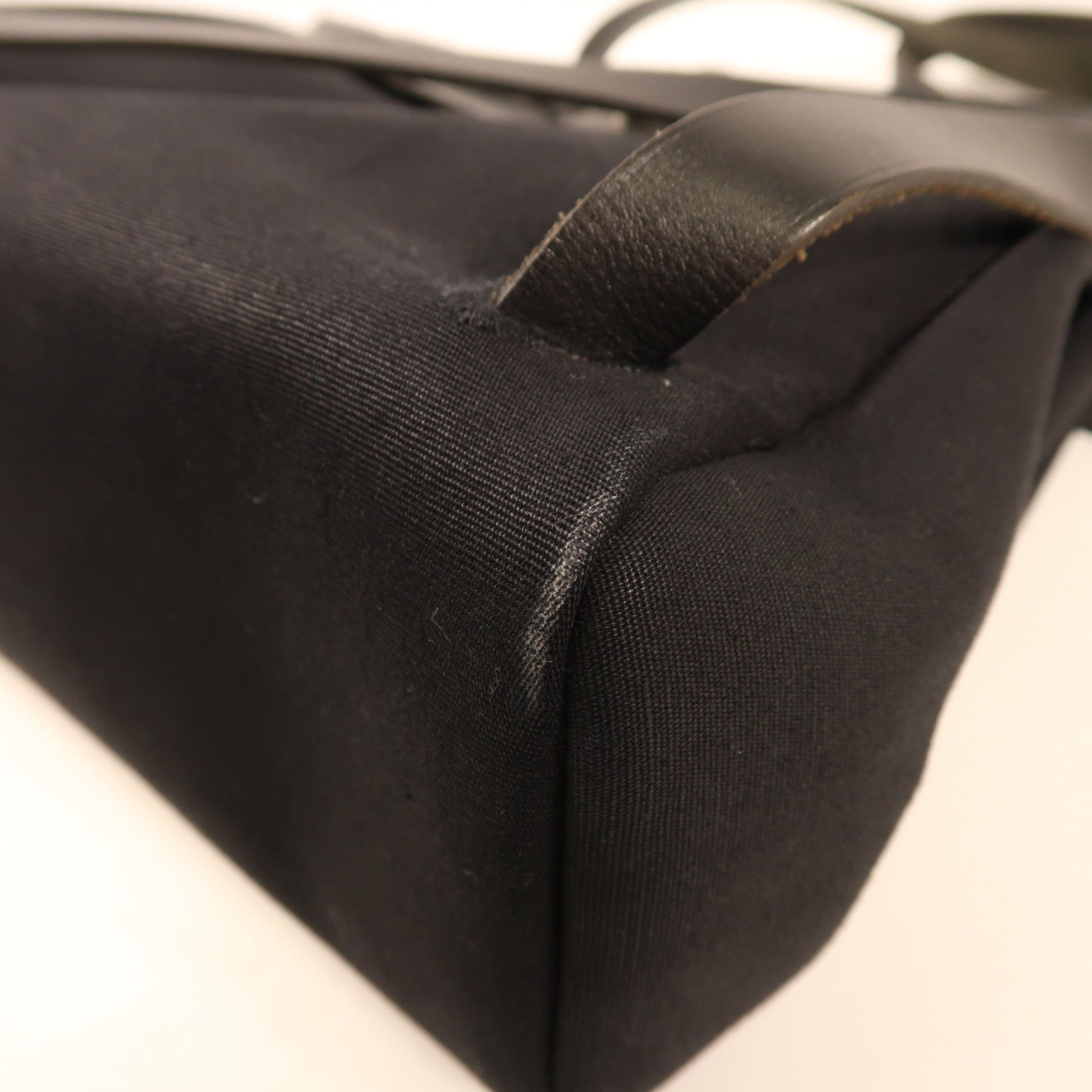 HERMES 帆布/皮革Herbag銀扣背包89 Noir/黑色