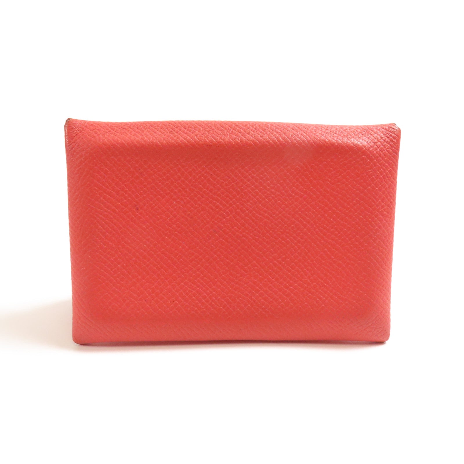 HERMES Epsom皮革Calvi銀扣卡片套Rouge Pivoine