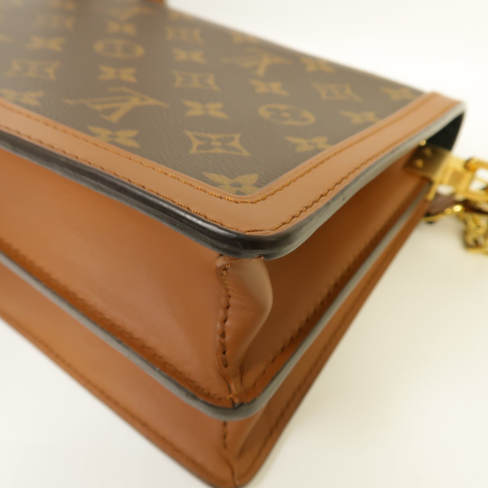 LOUIS VUITTON Monogram Reverse Dauphine金扣鏈帶肩背袋棕色