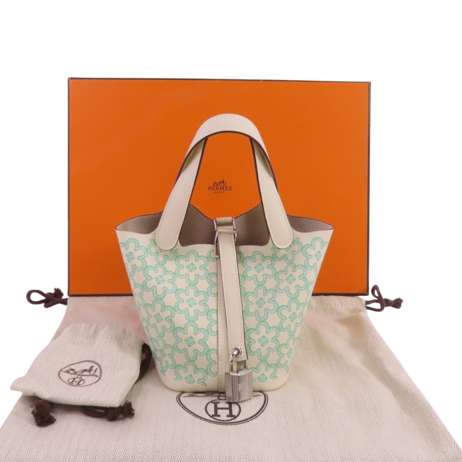 HERMES Swift皮革Picotin Lucky Daisy Micro銀扣手挽袋