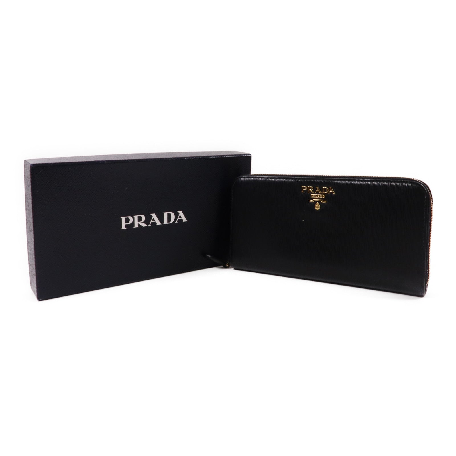 PRADA 牛皮皮革Long Wallet金扣長錢包黑色