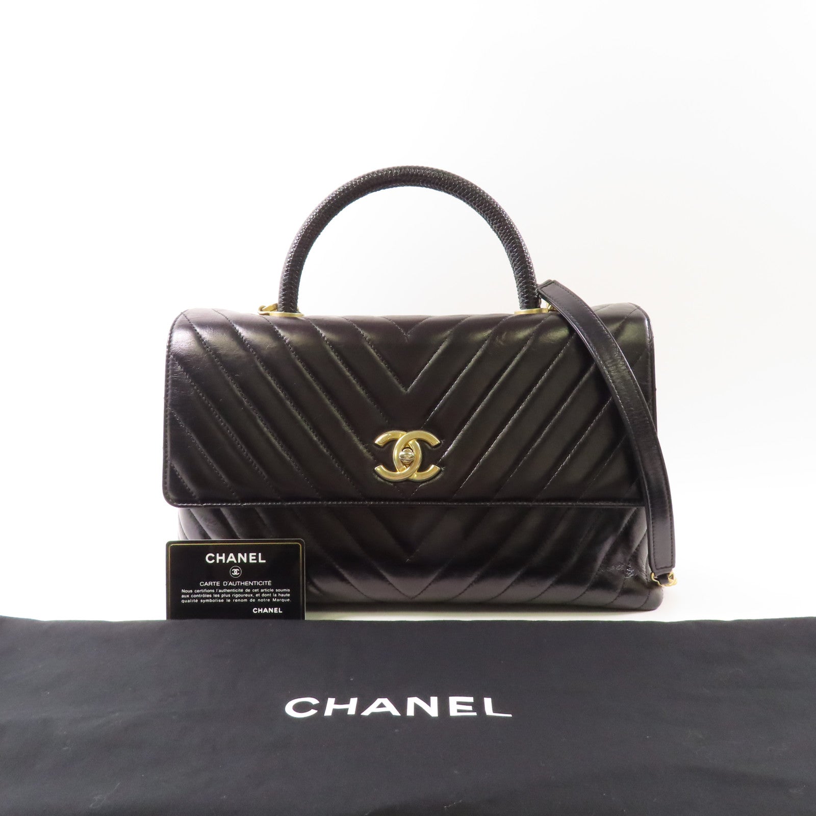CHANEL【激減優惠】 牛皮/蜥蝪皮革皮革Coco Handle金扣鏈帶手挽肩背兩用袋