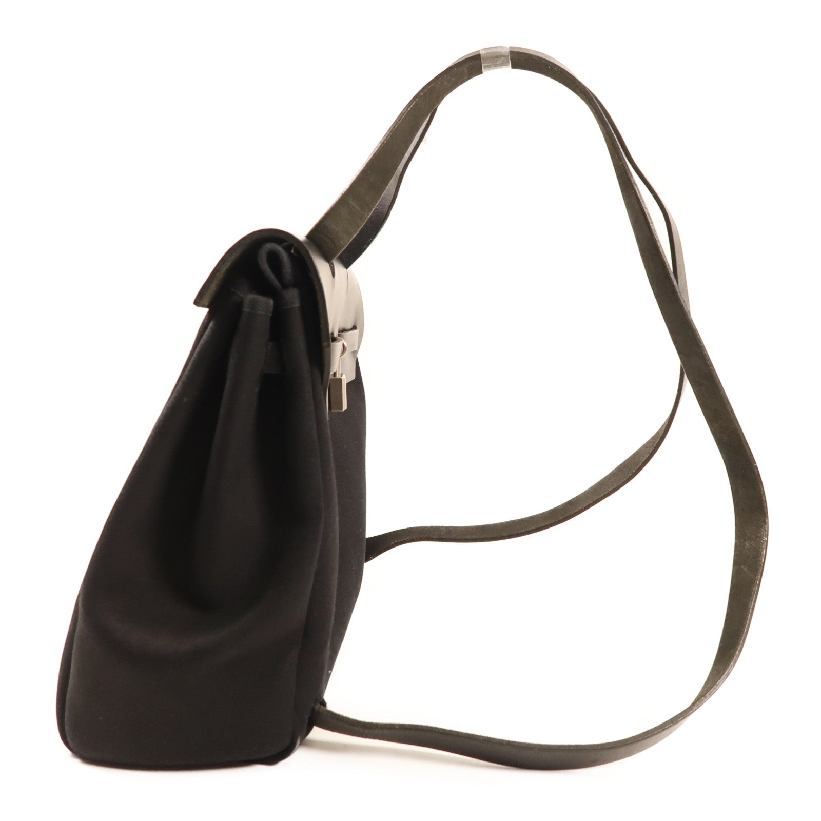 HERMES 帆布/皮革Herbag銀扣背包89 Noir/黑色