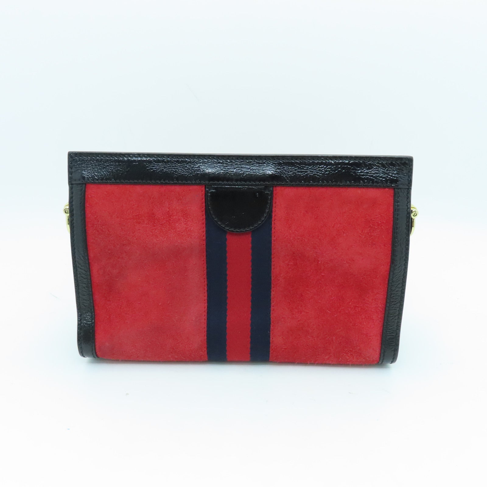 GUCCI Velvet/Craftskin Leather Ophidia Gold Buckle Chain Shoulder Bag Red/Black