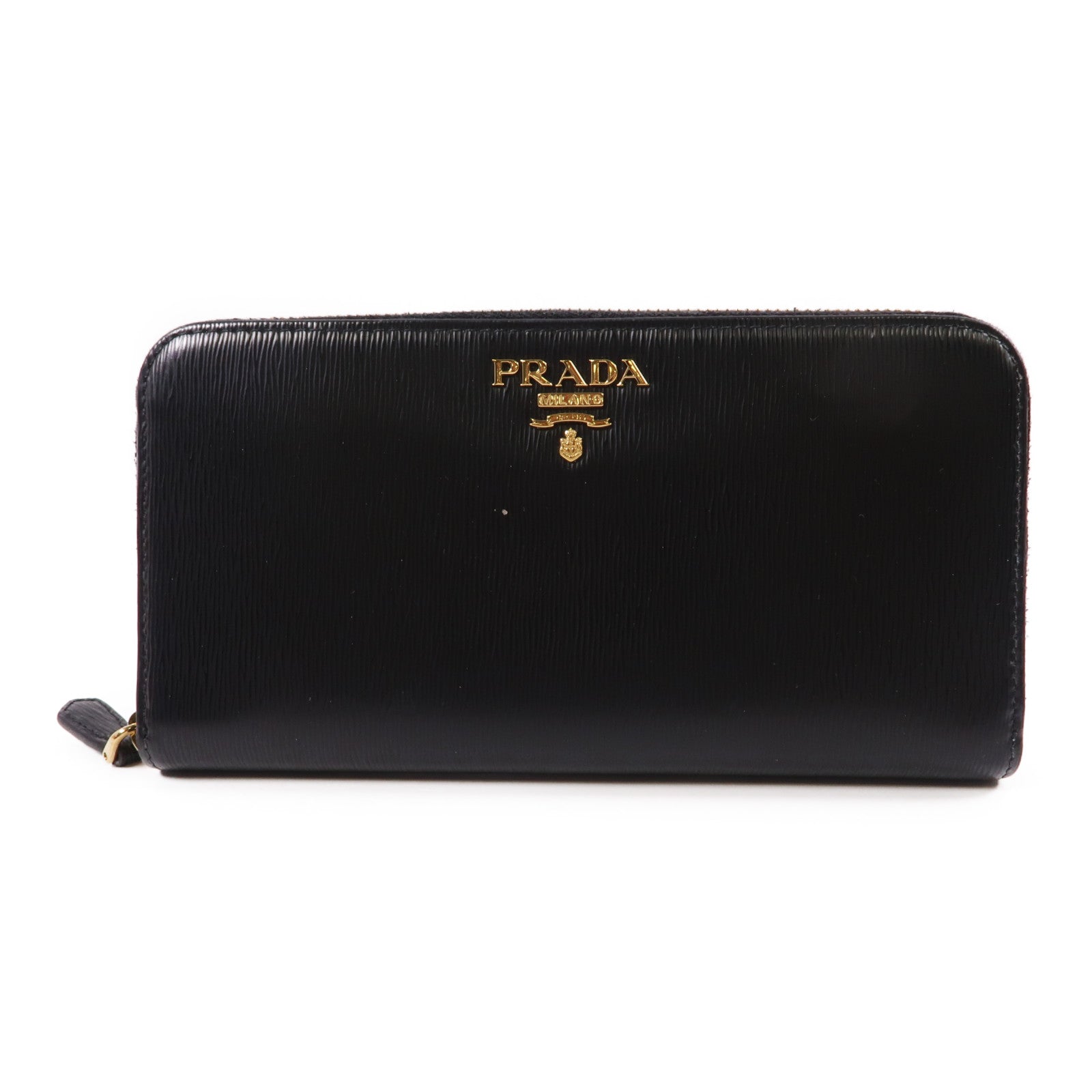 PRADA 牛皮皮革Long Wallet金扣長錢包黑色