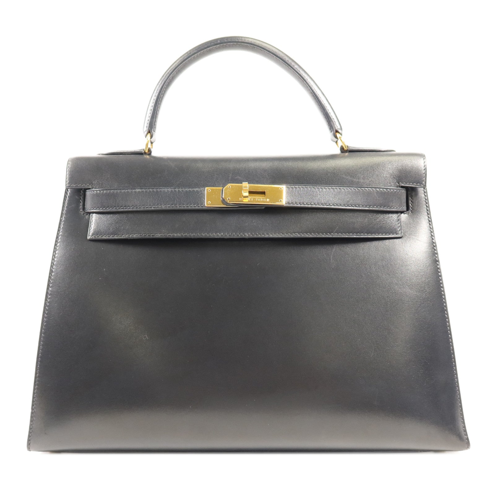 HERMES Box Calf皮革Kelly 32金扣手挽袋Noir