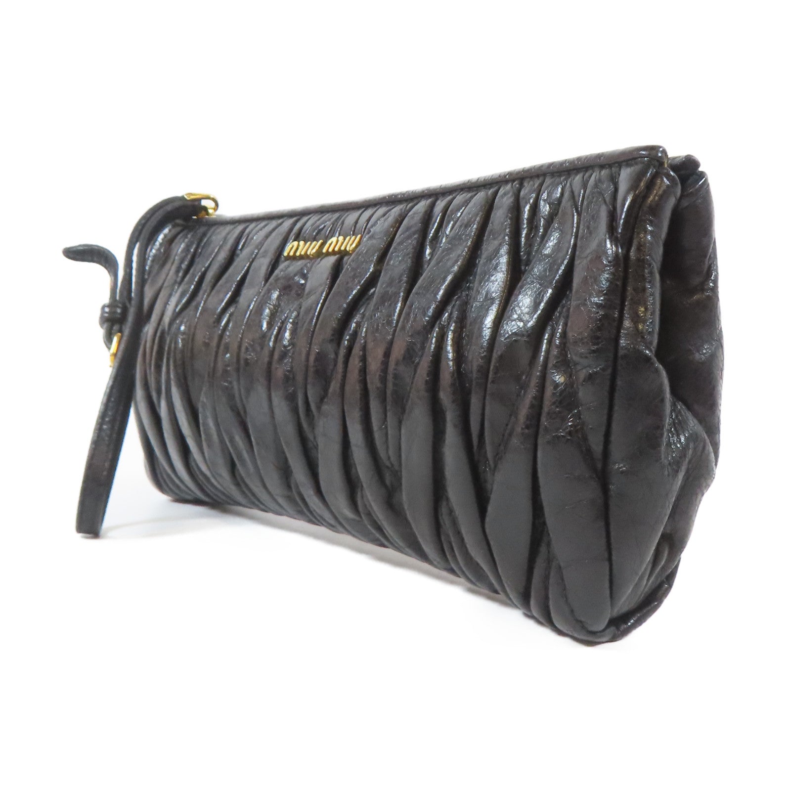 Miu Miu 牛皮皮革Pouch金扣手拿包黑色