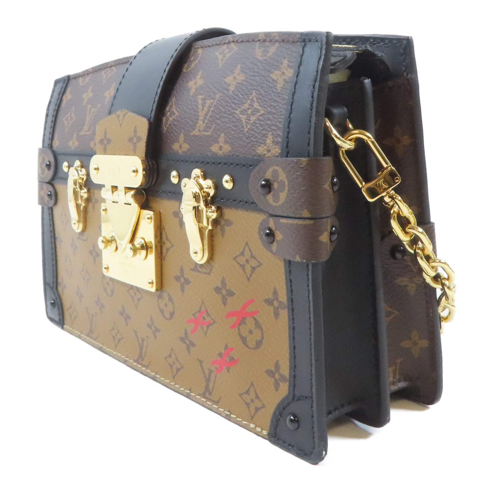 LOUIS VUITTON Monogram Reverse Trunk Clutch金扣肩背袋啡色