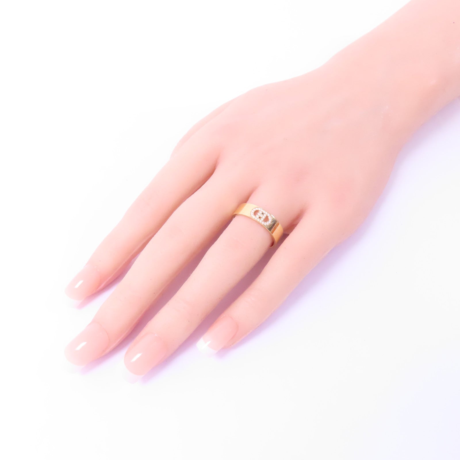 HERMES 18K玫瑰金D'ancre H Diamond Ring 0.07ct鑽石戒指Hermes#56 US#7.5