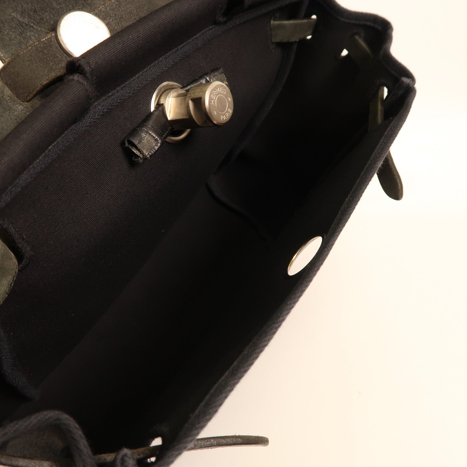 HERMES 帆布/皮革Herbag銀扣背包89 Noir/黑色