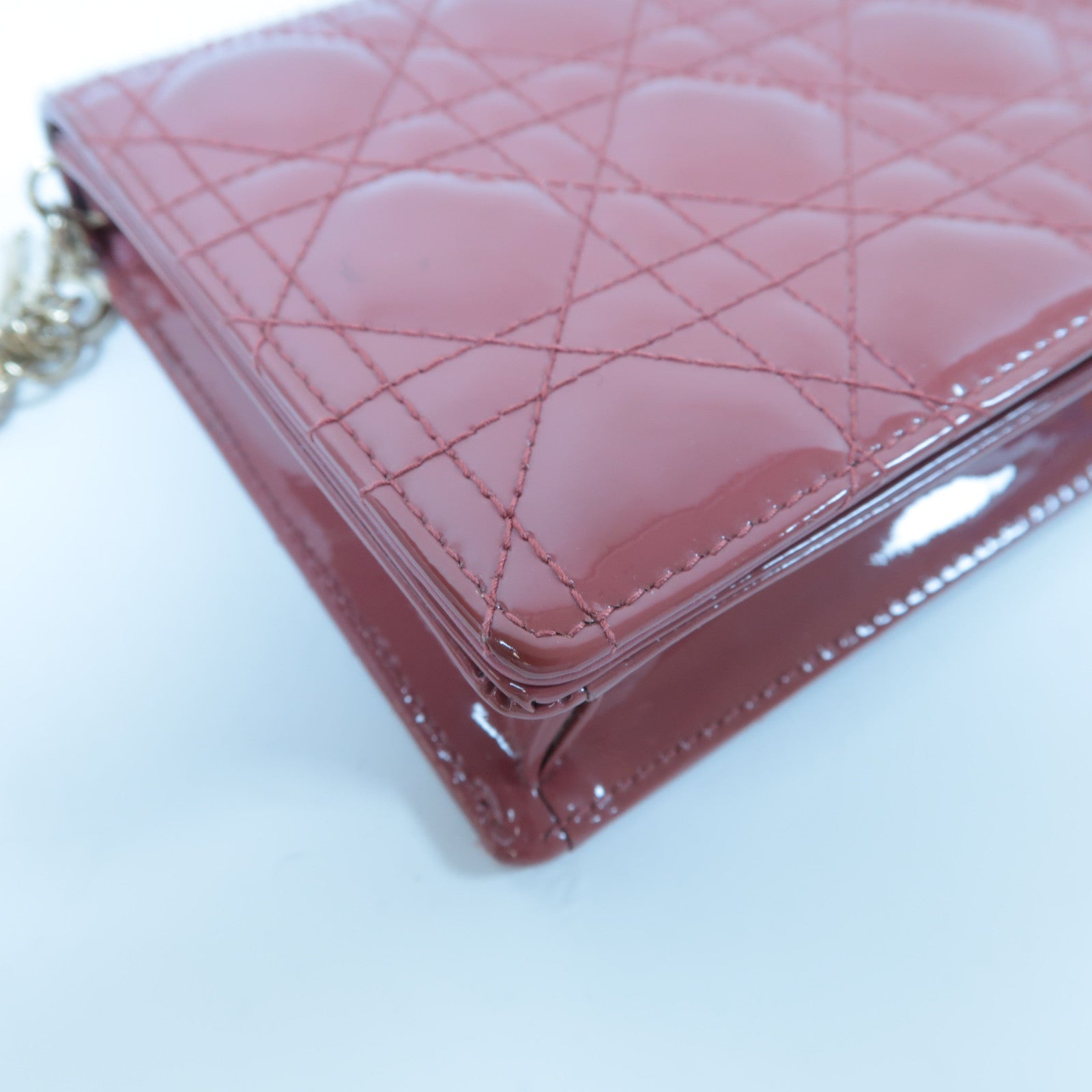 Dior 【激減優惠】漆皮皮革Lady Dior Pouch Chain Shoulder Bag金扣鏈帶肩背袋粉紅色