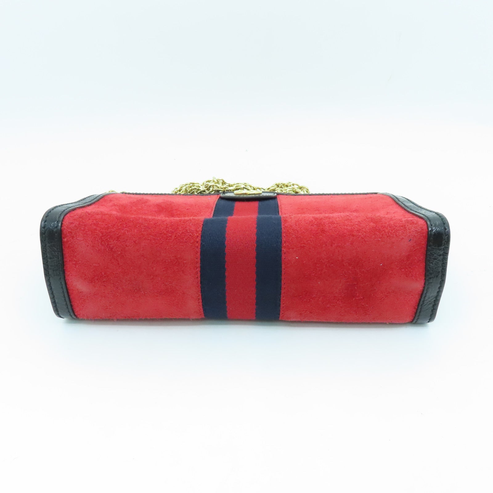 GUCCI Velvet/Craftskin Leather Ophidia Gold Buckle Chain Shoulder Bag Red/Black