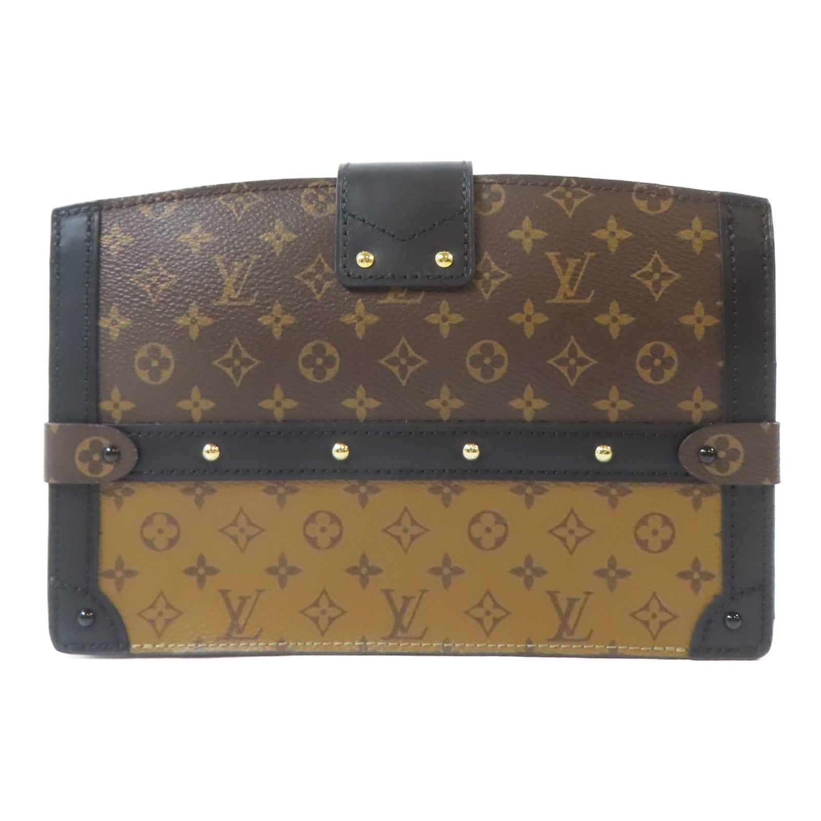 LOUIS VUITTON Monogram Reverse Trunk Clutch金扣肩背袋啡色