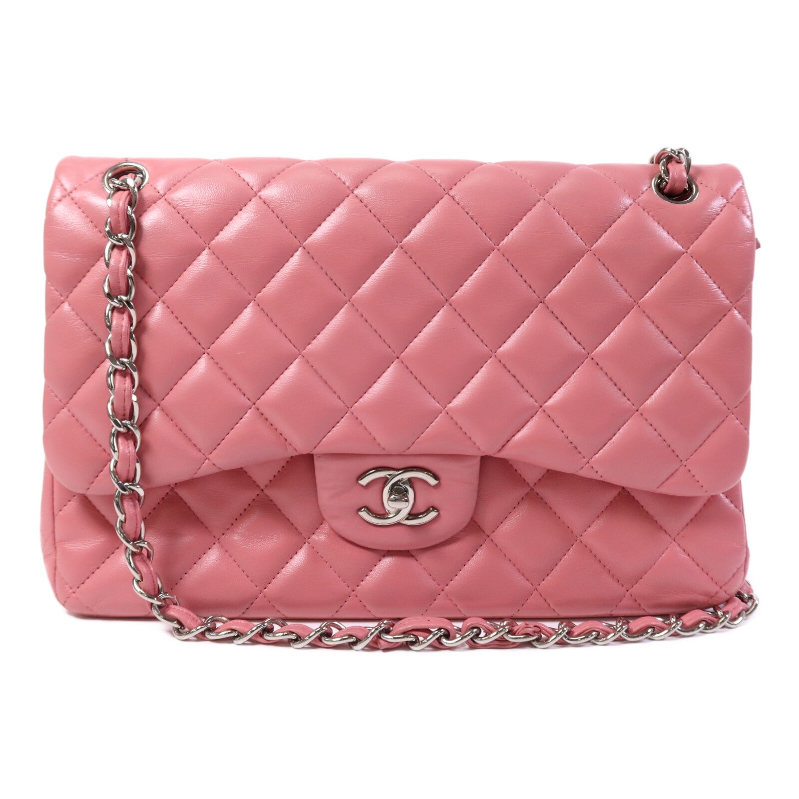 CHANEL 羊皮皮革Large Classic銀扣鏈帶肩背袋