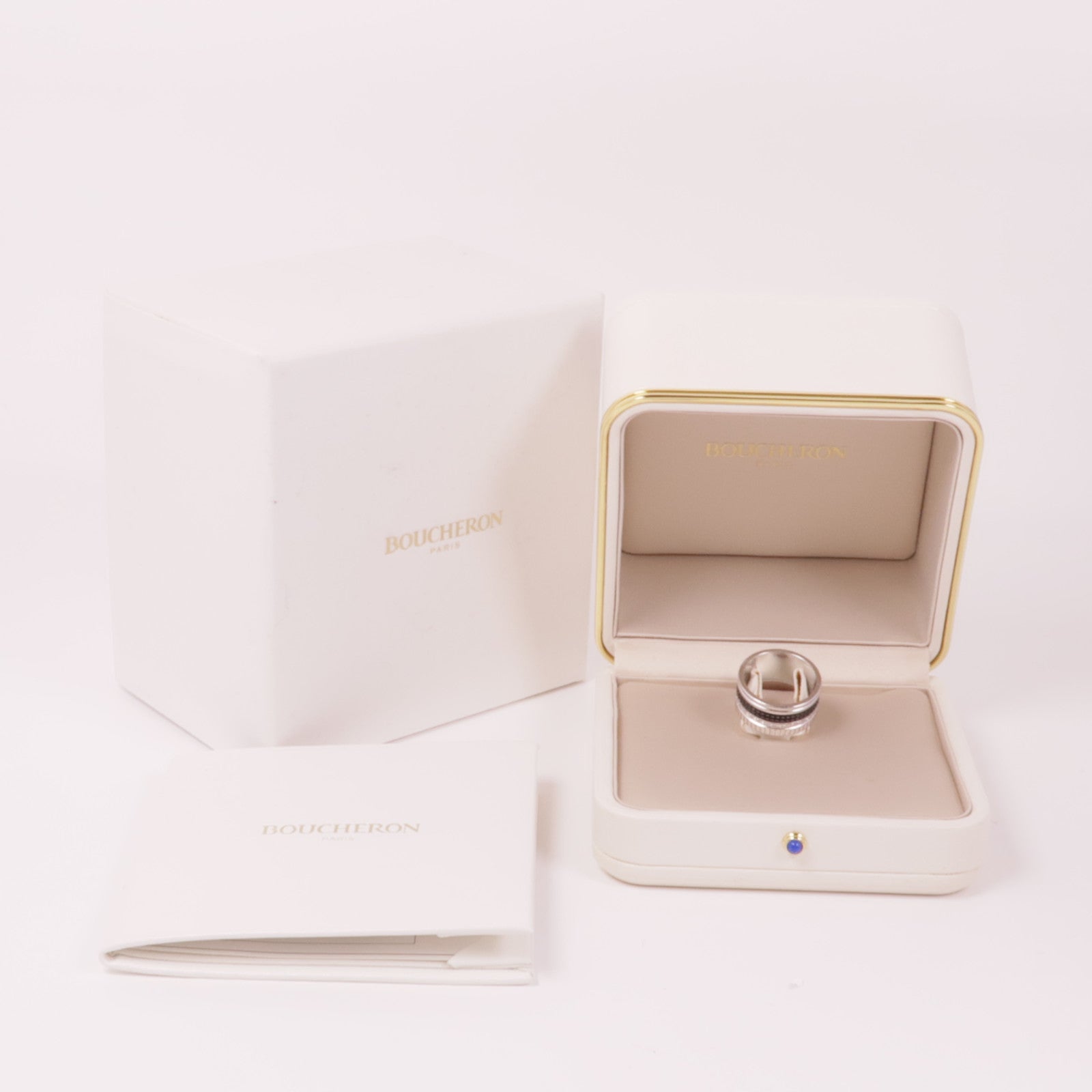 Boucheron 18K白金Quatre Black Diamond Ring鑽石戒指Boucheron#60/US#9