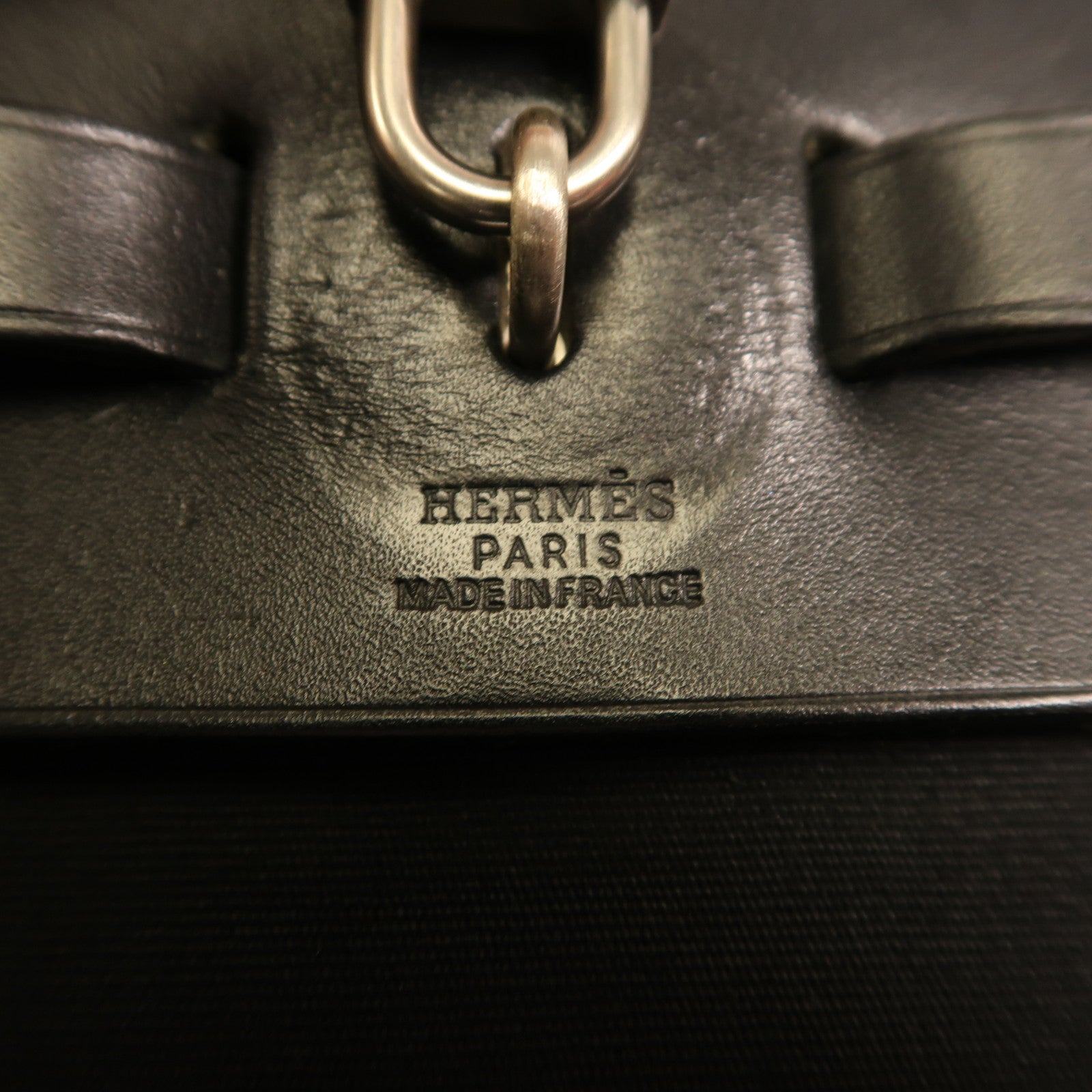 HERMES 帆布/皮革Herbag銀扣背包89 Noir/黑色