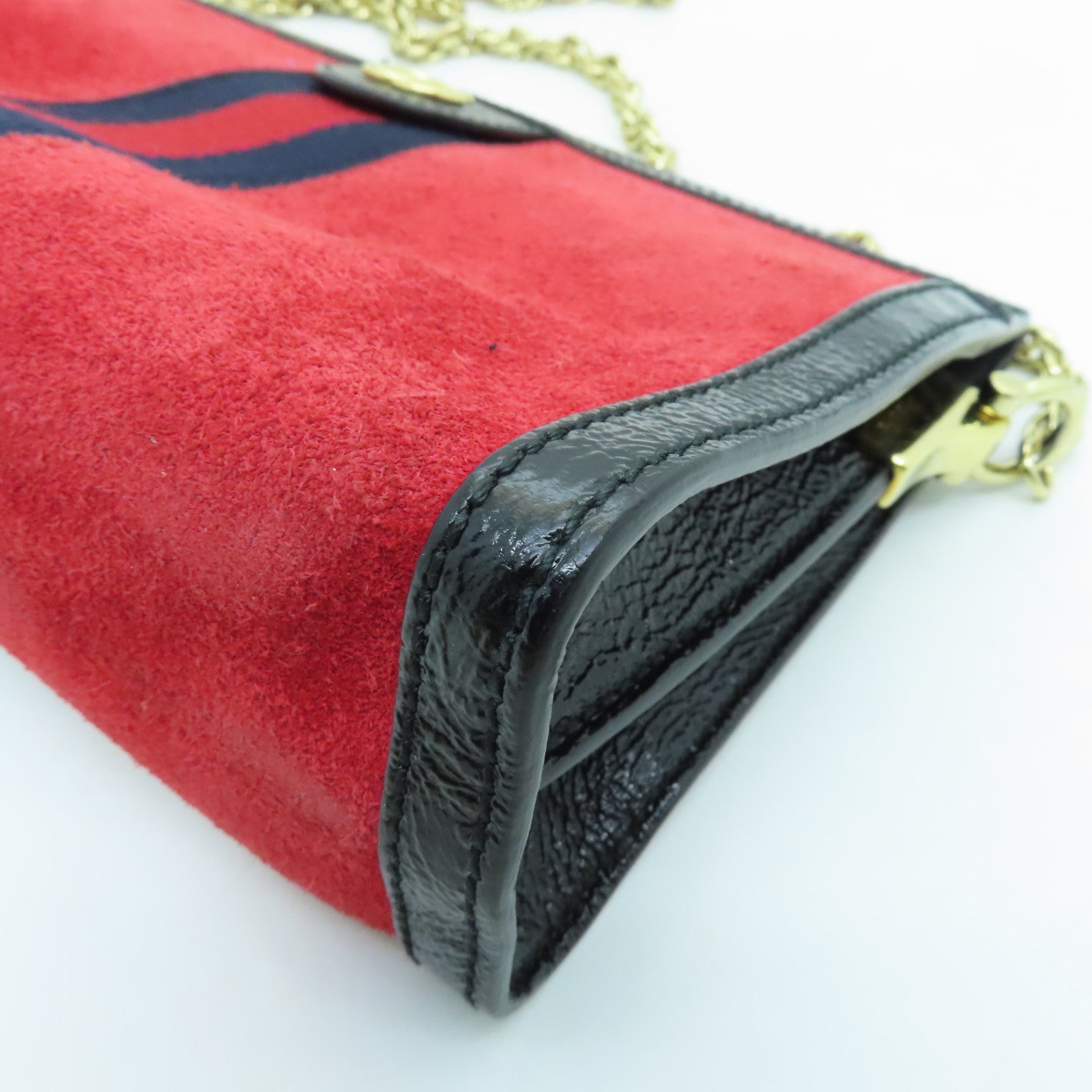GUCCI Velvet/Craftskin Leather Ophidia Gold Buckle Chain Shoulder Bag Red/Black