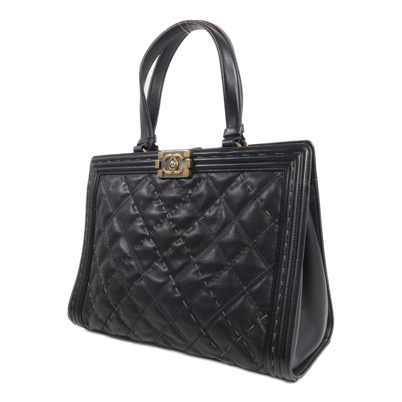 CHANEL 牛皮皮革Boy Tote金扣手挽袋