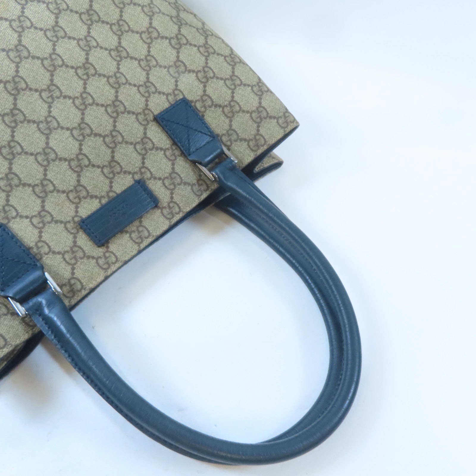 GUCCI 塗層帆布/皮革Tote Bag銀扣手挽袋啡色