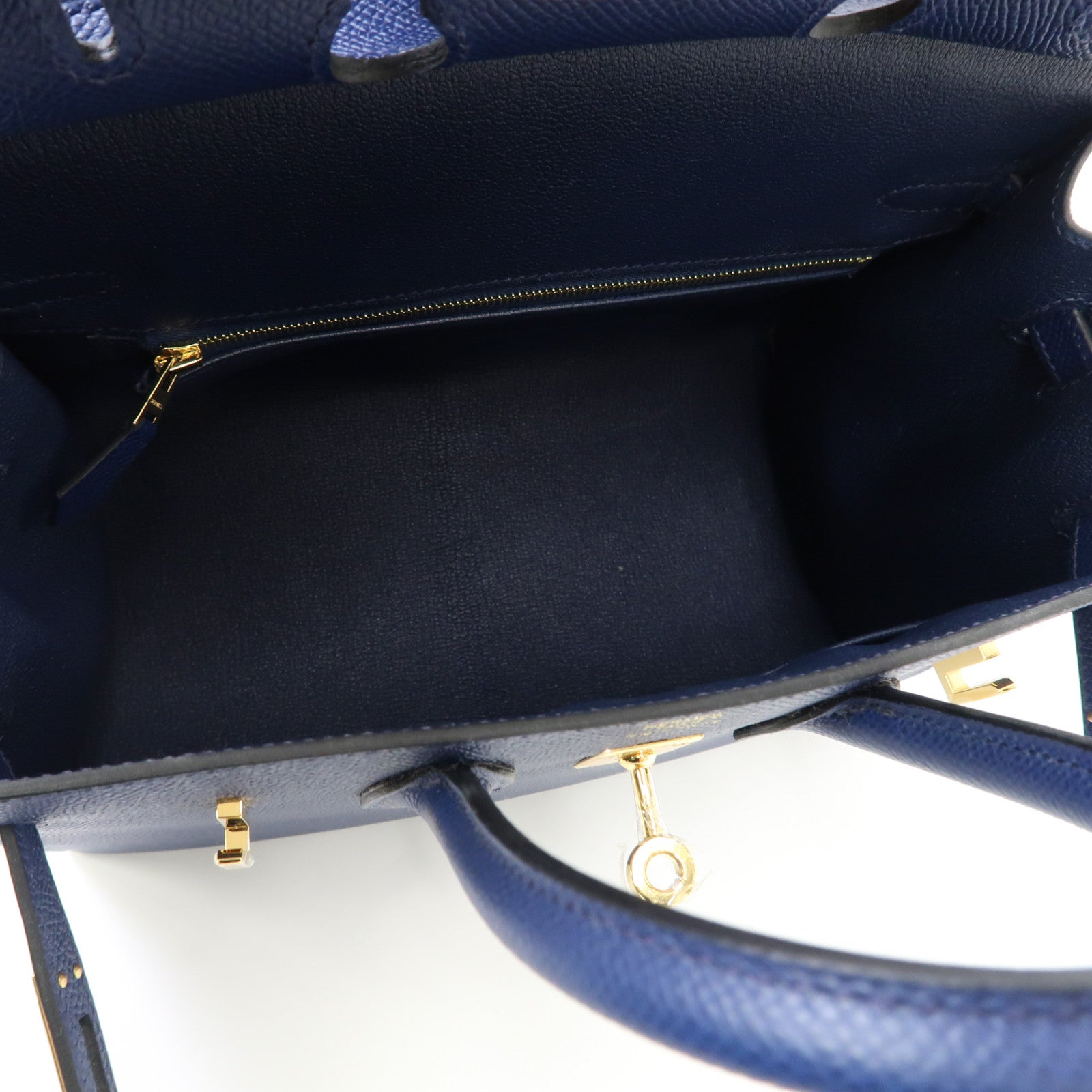 HERMES Epsom皮革Birkin Sellier 25金扣手挽袋Bleu Navy寶藍色