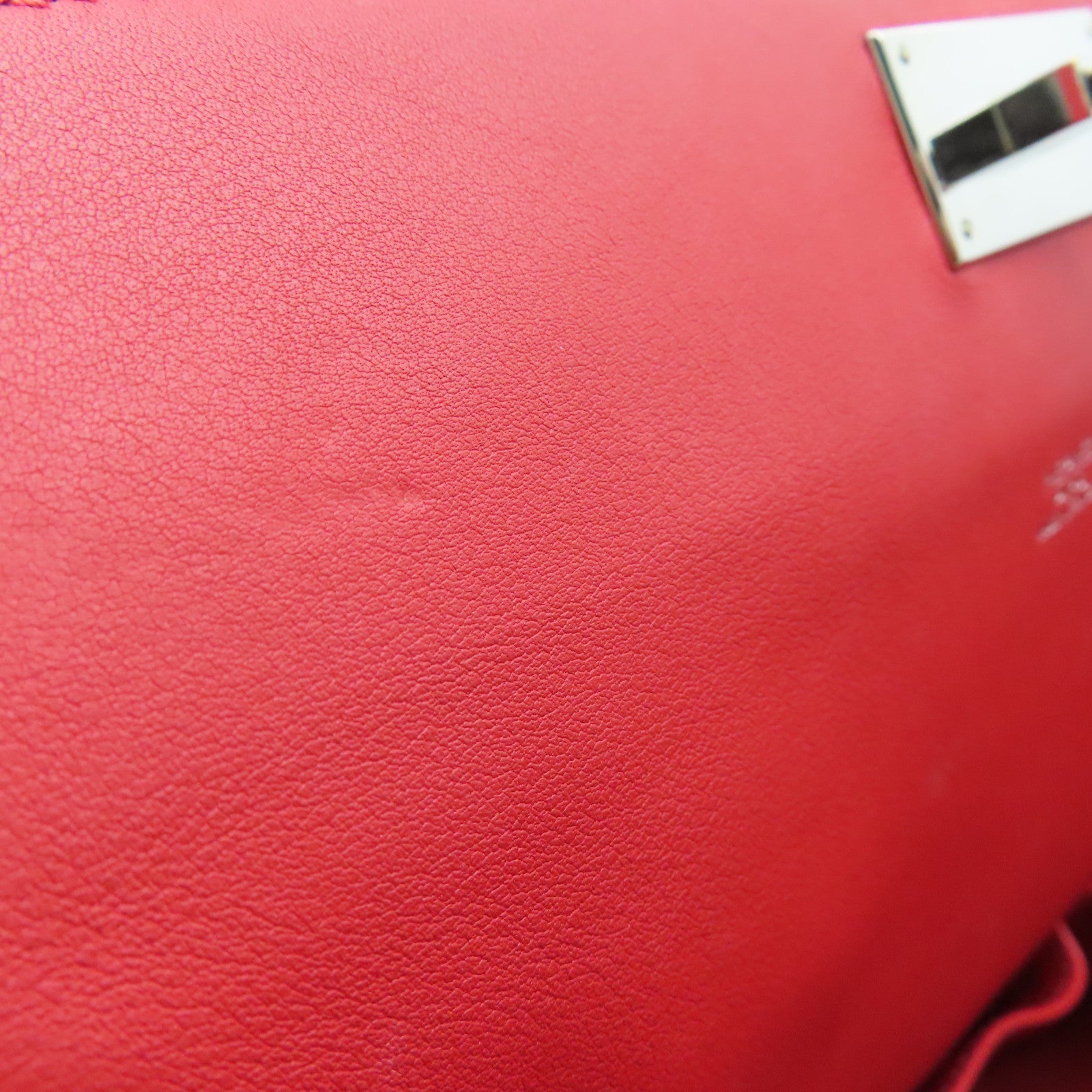 HERMES Swift Leather Tool Box Silver Buckle Handle Shoulder Bag Red