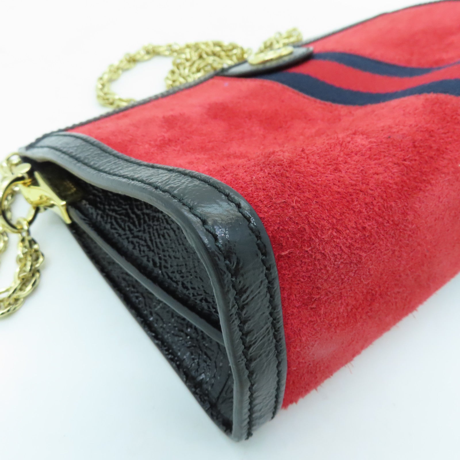 GUCCI Velvet/Craftskin Leather Ophidia Gold Buckle Chain Shoulder Bag Red/Black