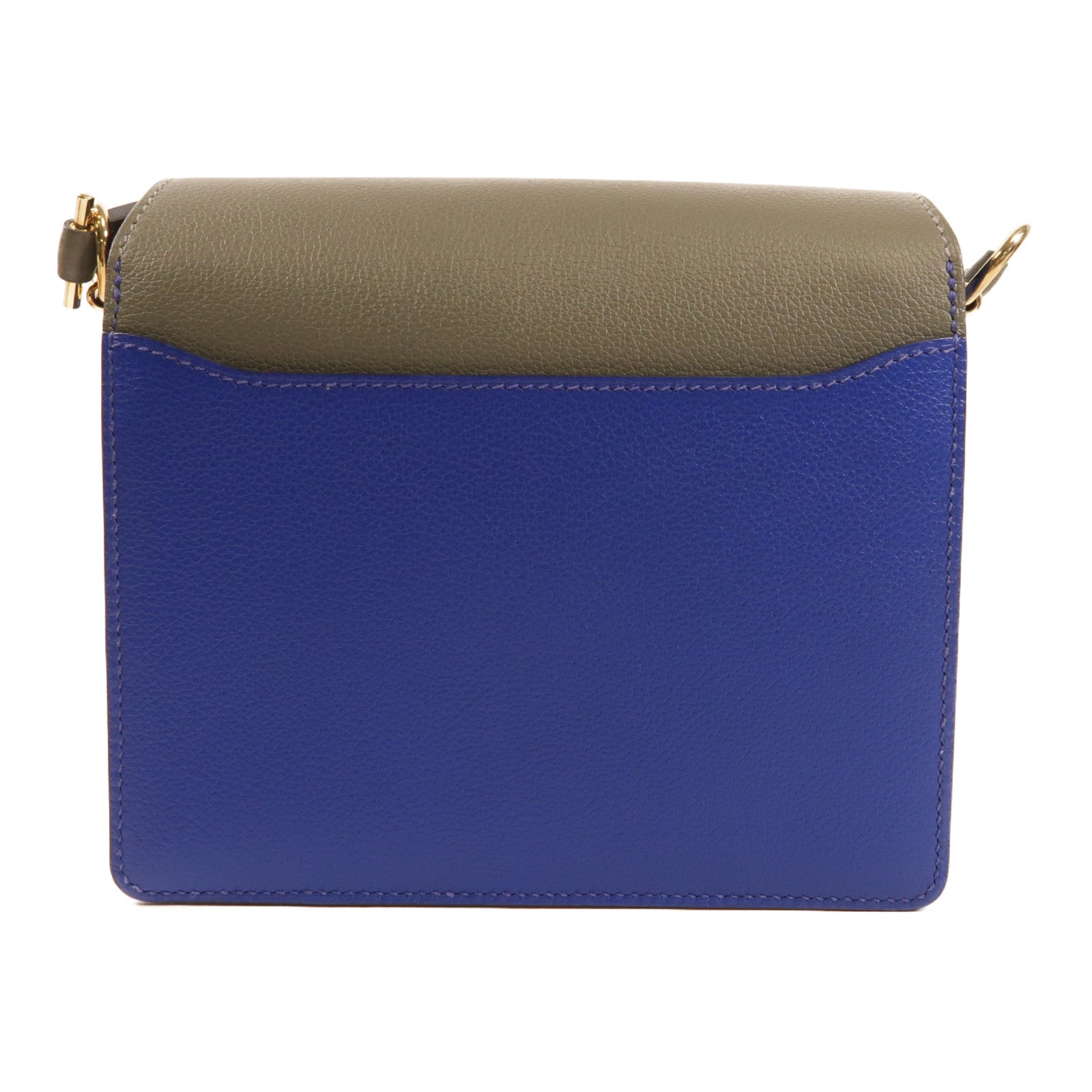 HERMES Evercolor皮革Mini Roulis金扣肩背袋灰色/藍色