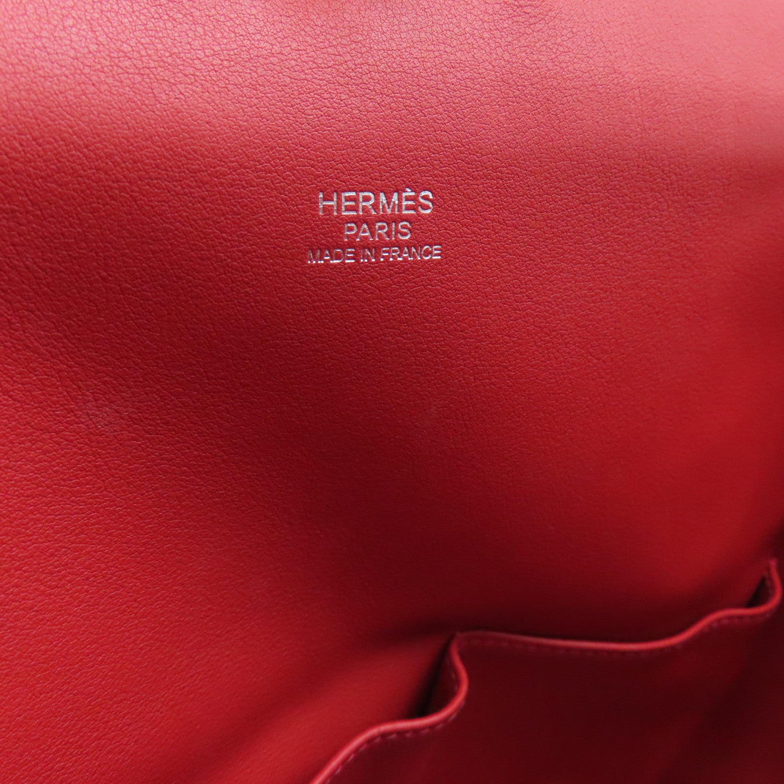HERMES Swift Leather Tool Box Silver Buckle Handle Shoulder Bag Red