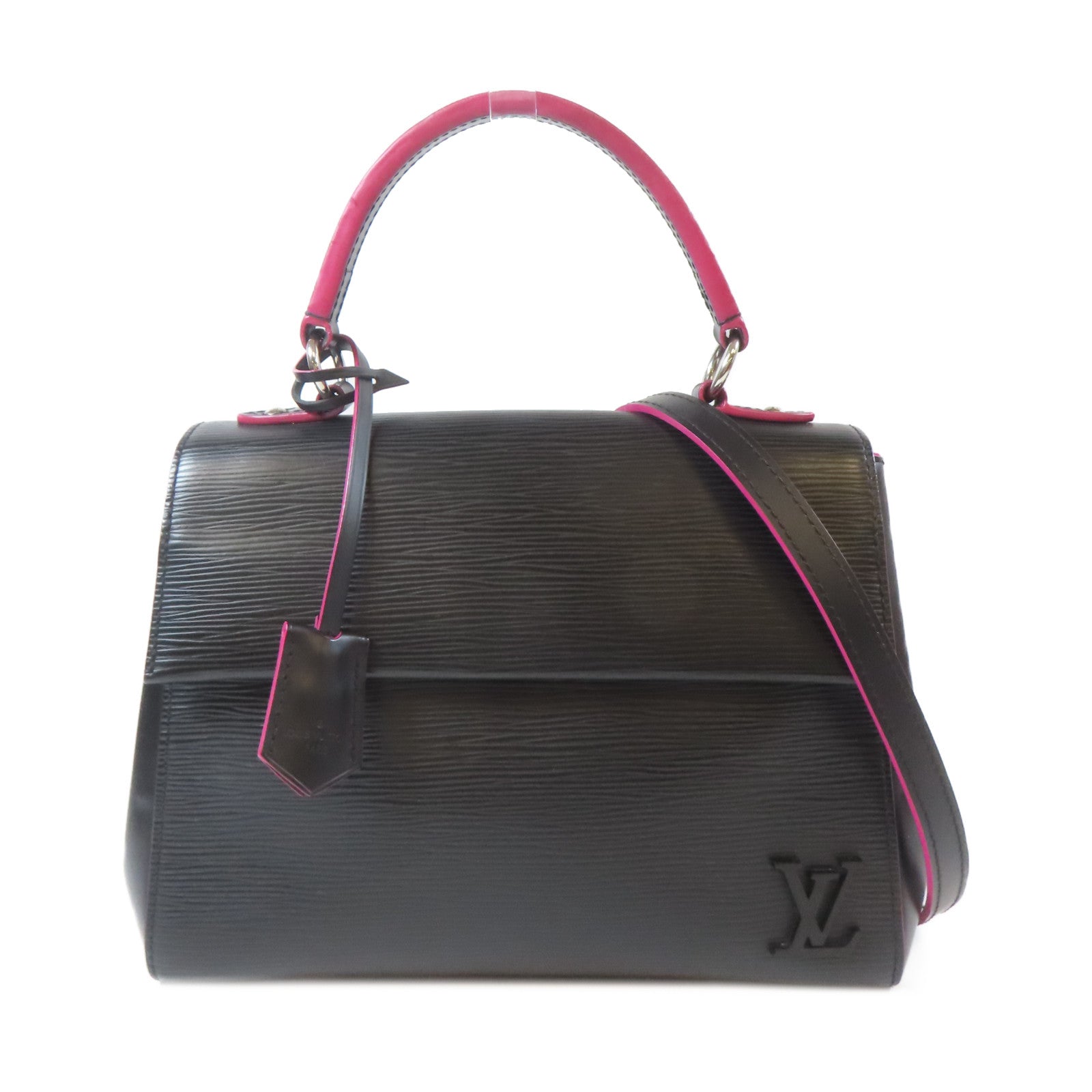 LOUIS VUITTON 【激減優惠】Epi Cluny BB銀扣手挽肩背兩用袋黑色/粉紅色