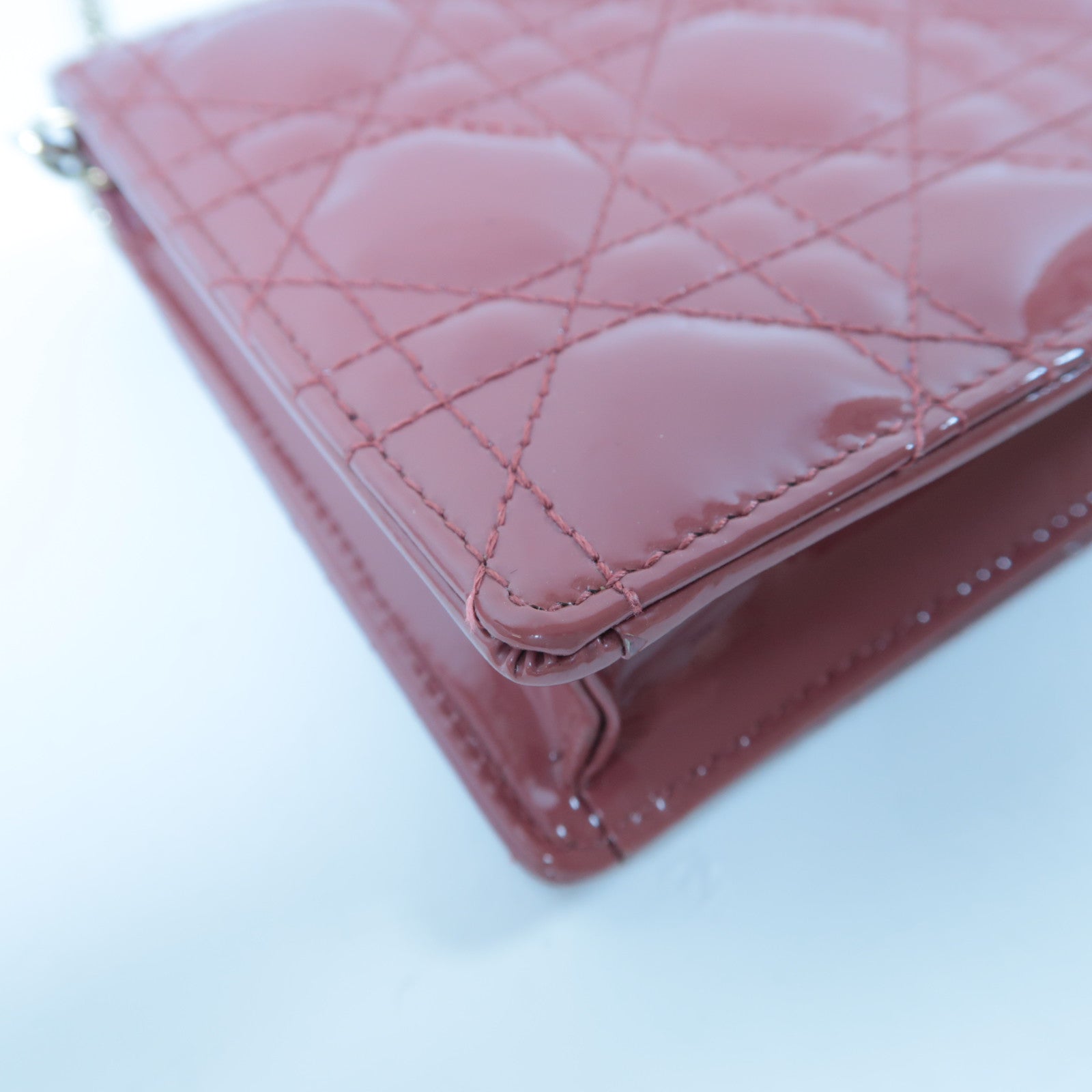 Dior 【激減優惠】漆皮皮革Lady Dior Pouch Chain Shoulder Bag金扣鏈帶肩背袋粉紅色