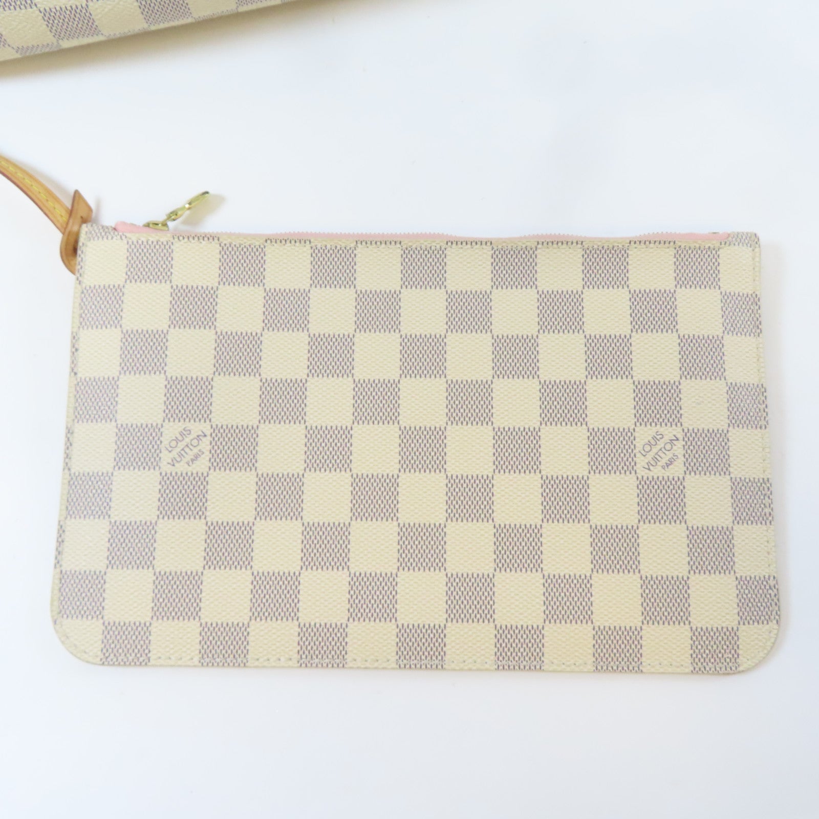 LOUIS VUITTON Damier Azur Neverfull MM金扣手挽袋白色