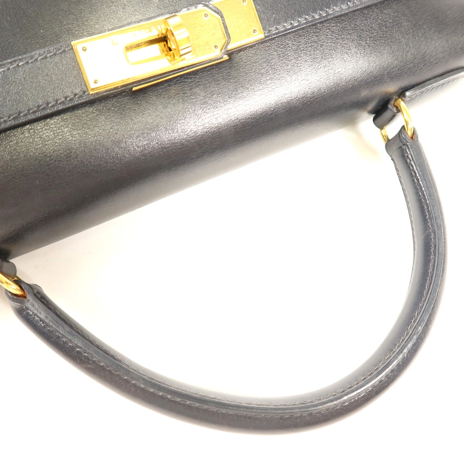 HERMES Box Calf皮革Kelly 32金扣手挽袋Noir
